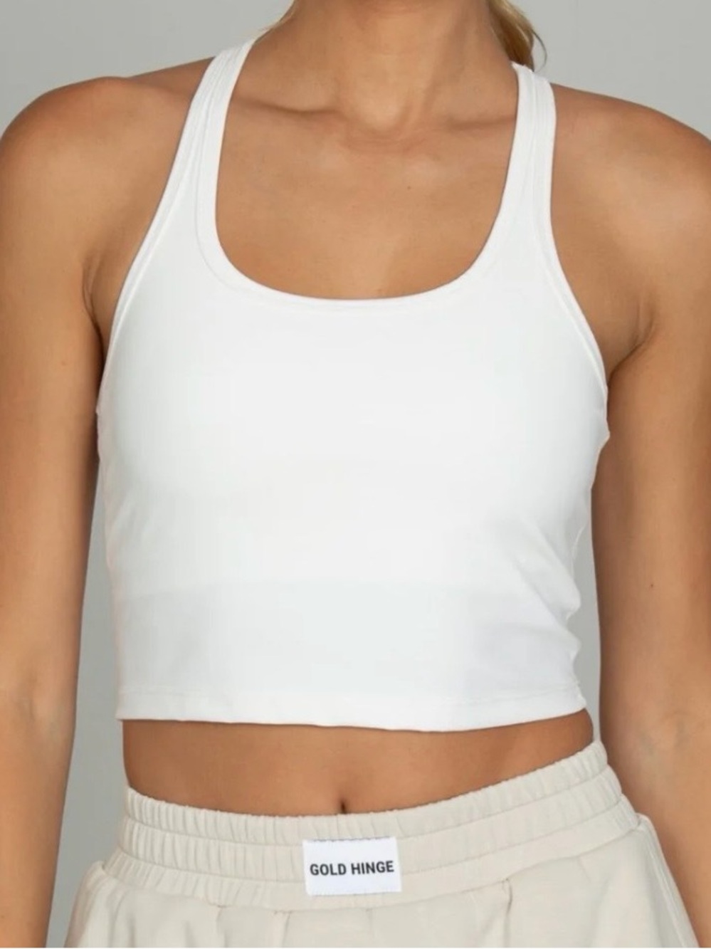Women’s White Racerback Crop Tank - Classic Stretch Essentials